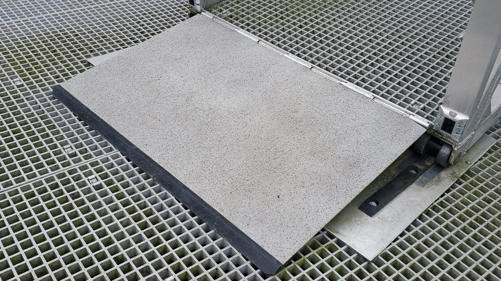 USED 35" W x 24"L Aluminum Transition Plate w/ Slip-Resistant Surface & UHMW Drag Edge